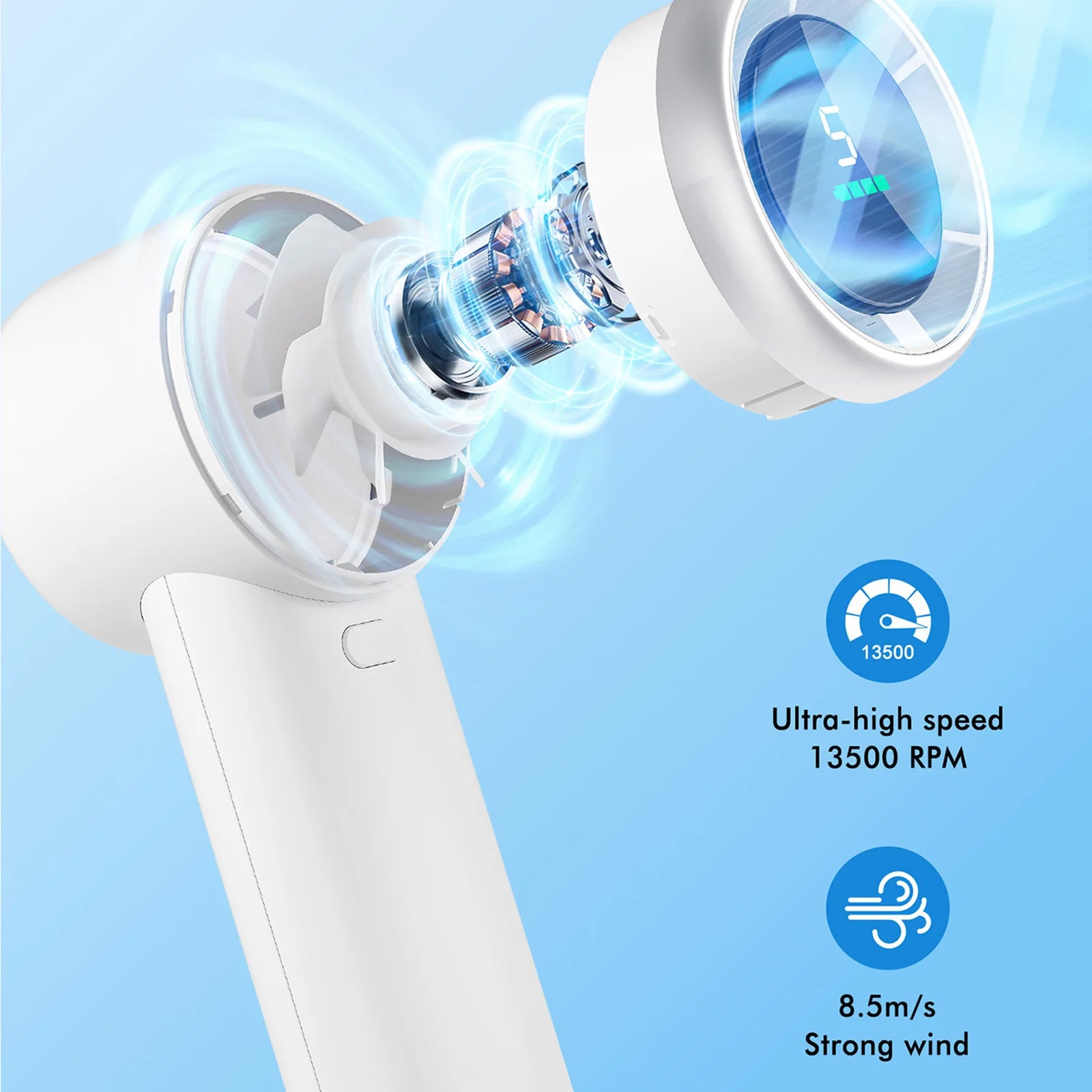 5-Speed 3600Mah High-Velocity Wearable Fan ,USB Rechargeable, On-Screen Display, Compact Design for Indoor and Outdoor Use